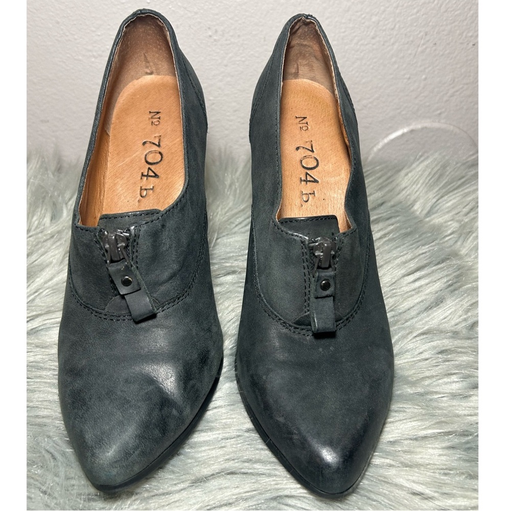 Anthropologie No. 704 B Dark Green Leather Block Heeled Pointed ToeHolt Booties - Picture 2 of 8